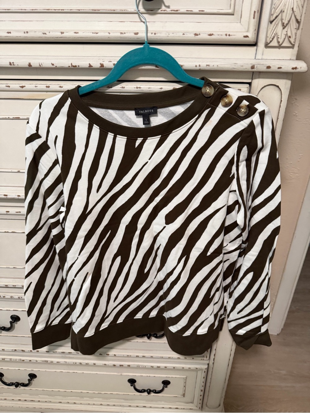 Talbots Brown and White Zebra Sweatshirt- Clearance-small stain